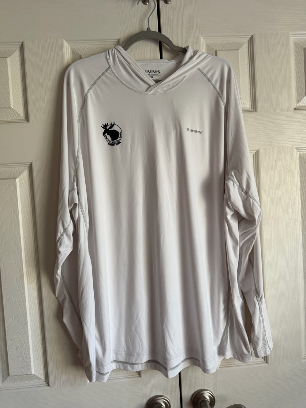Simms White Hooded Sun Shirt with Small Logo 3x